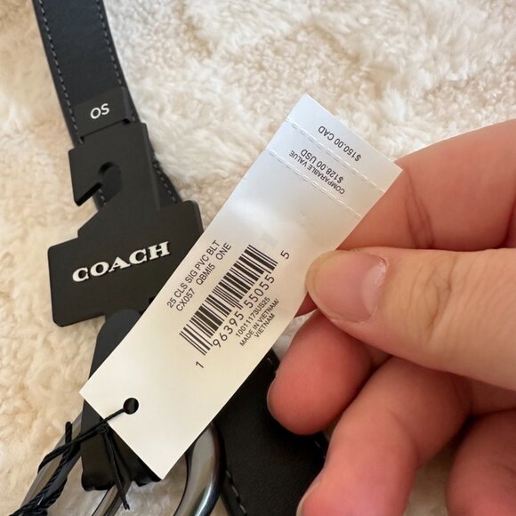 NWT! Coach CX057 Women\'s Belt Signature Coated Canvas Refined Calf Black Leather main image 5